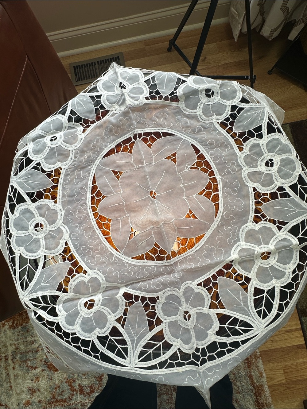 White Floral Embroidered Lace Table Cover 36”x36”